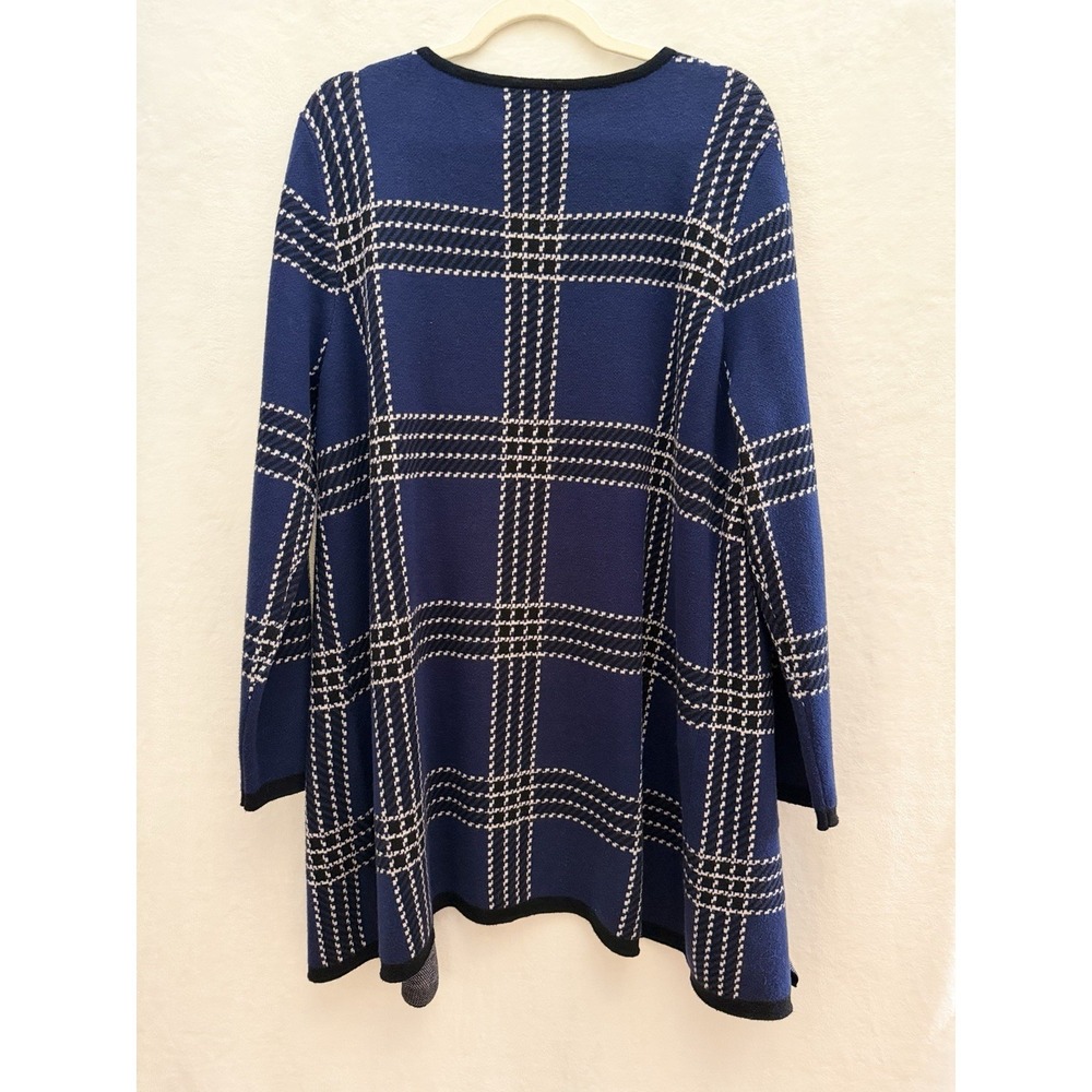 Elle XXL Open Cardigan Navy Black Plaid Long Duster Academia Whimsigoth Cotton - Picture 3 of 8